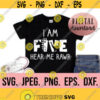 5th Birthday SVG I am Five Dinosaur SVG Fifth Birthday Boy Shirt Digital Download Birthday Boy Five Birthday SVG Hear Me Rawr Design 161