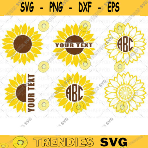 6 Sunflower Bundle Svg Sunflower and Gift Monogram Svg Sunflower png Half Sunflower svg Sunflower Clipart Set Cutting File For Cricut 551 copy