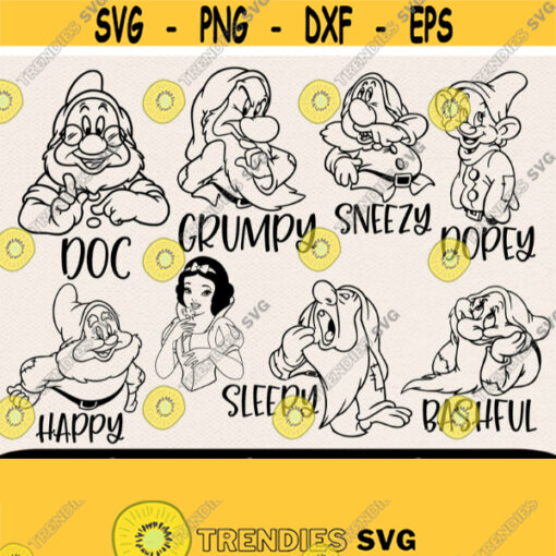 7 Dwarfs Svg Svg For Cricut Snow White Svg Cricut File Dwarfs Svg Outline Svg Outline Dwarfs Svg Cartoon Svg Design 8