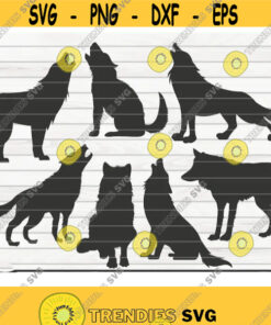 7 Wolf Silhouettes Cut File cliparts printable vectors commercial use instant download Design 116