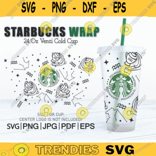 AQUARIUS Seamless Wrap SVG for Starbucks Cup Reusable png svg SVG Files For Cricut starbucks cup svg Download Zodiac Horoscope 137