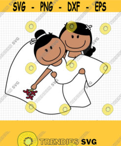 African American Lesbian Wedding SVG. Two Brides Cut File. Female Stick Figure Bridal PNG. Same Sex Wedding Vector File Women Marriage Design 229