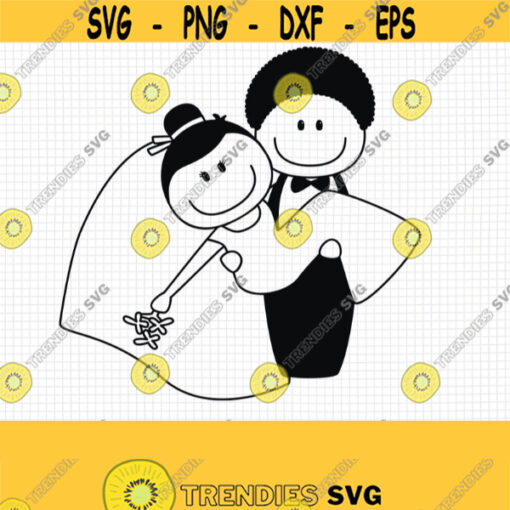 African American Wedding Stick Figure SVG. Bride and Groom Cut Files. Cute Doodle Bridal Ornament PNG. Vector Files DXF for Cutting Machine Design 231