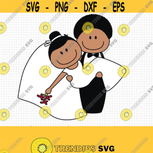 African American Wedding Stick Figure SVG. Bride and Groom Cut Files. Cute Doodle Bridal Ornament PNG. Vector Files DXF for Cutting Machine Design 597