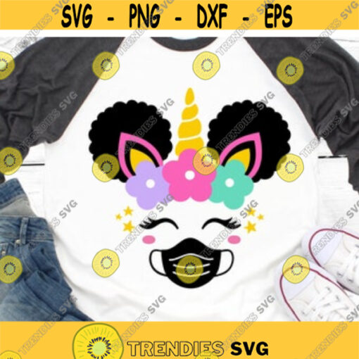 African Puff Unicorn Svg African Girl Svg Afro Hair Head Svg Unicorn with Mask Svg Cute Svg Quarantined Svg Files for Cricut Png Dxf Design 6680.jpg
