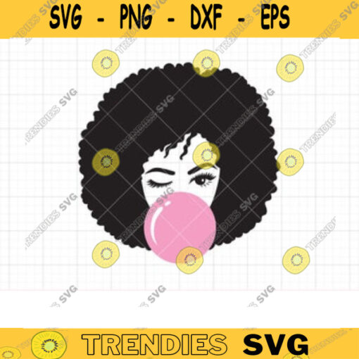 Afro Black Woman Bubble Gum Svg Melanin Poppin Bubble Gum Girl Svg African American Woman Afro Hair Blowing Bubble Gum SVG DXF PNG Clipart copy