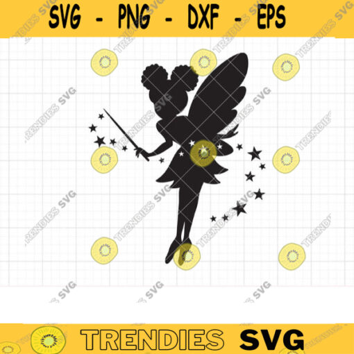 Afro Fairy SVG Little Girl Fairy Angel with Afro Puff Hair Silhouette Black African American Kid Birthday Wish Clipart Svg Dxf Png Cut Files copy