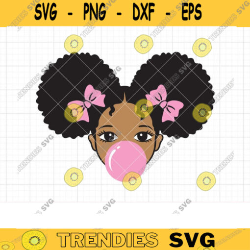 Afro Puff Girl Bubble Gum SVG Cute African American Black Girl Kid with Pink Bubble Gum Clipart Svg Dxf Png Cut Files for Cricut copy