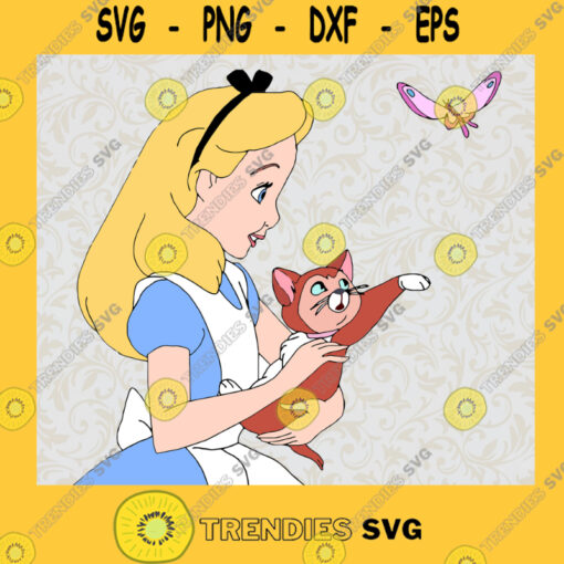 Alice in Wonderland Alice Hugs Dinah Cat Disney Animated Movie Fairy Tale Fictional Cartoon Characters SVG Digital Files Cut Files For Cricut Instant Download Vector Download Print Files
