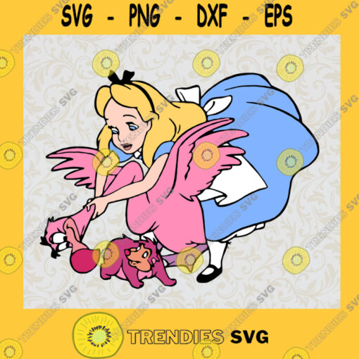 Alice in Wonderland Alice Princess and Flamingo Walt Disney Animated Movie Fairy Tale Fictional Cartoon Characters SVG Digital Files Cut Files For Cricut Instant Download Vector Download Print Files