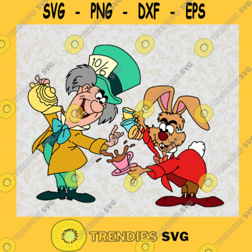 Alice in Wonderland Crazy Hatter and Brown Rabbit Disney Animated Movie Fairy Tale Fictional Cartoon Characters SVG Digital Files Cut Files For Cricut Instant Download Vector Download Print Files