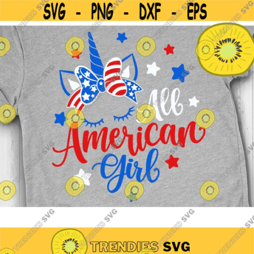 All American Girl Svg Fourth of July Unicorn Svg USA Stars Stripes Ribbon Red White Blue Bow Svg Dxf Png Eps Design 219 .jpg