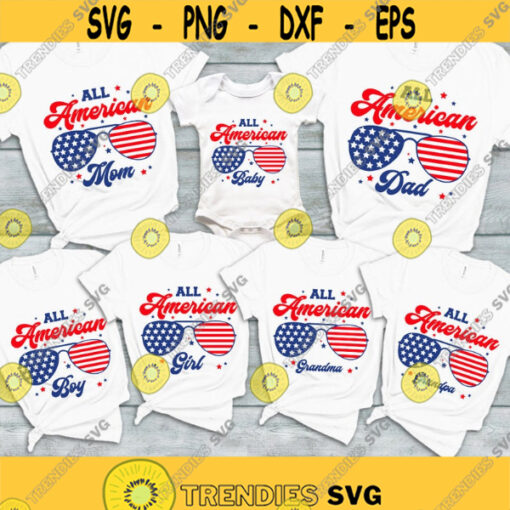 All american family bundle SVG 4th of July SVG Mom Dad Girl Boy Baby Grandpa Grandma Patriotic Shirts cut files