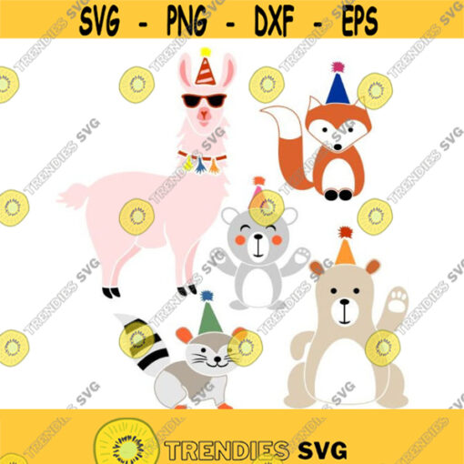 Alpaca llama Fox Bear Raccoon Animals Birthday party Cuttable Design SVG PNG DXF eps Designs Cameo File Silhouette Design 1619