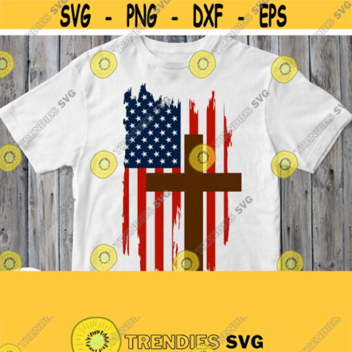 American Flag with Brown Cross Svg USA Flag Catholic Christian Bible Printable Clipart Cuttable File for Silhouette Cricut Downloads Design 487