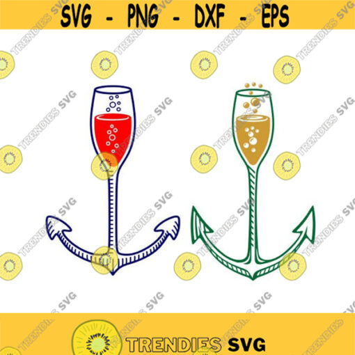 Anchor Boat Fishing Wine Glass Champagne Cuttable Design SVG PNG DXF eps Designs Cameo File Silhouette Design 1113