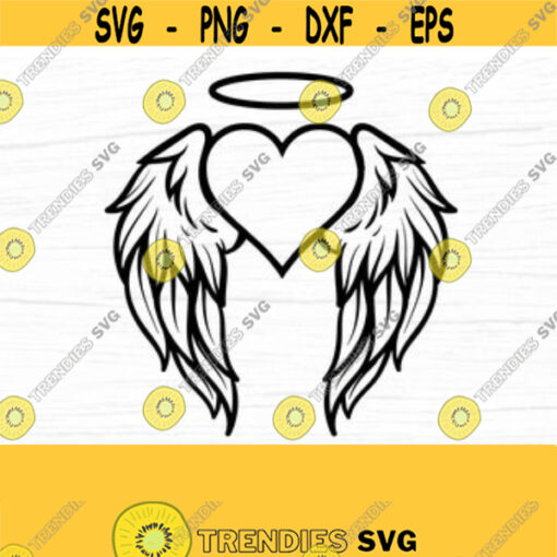 Angel Wings Halo Heart Crown Memory Tattoo Svg Png Eps Dxf Pdf Vector Clipart Silhouette Digital Files Printable Cricut Design 11