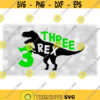 Animal Clipart Black Tyrannosaurus Rex or T Rex Dinosaur Silhouette w Green Words and Number for 3rd Birthday Digital Download SVG PNG Design 576
