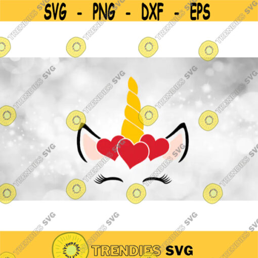 Animal Clipart Simple Easy Colorful Unicorn Face with Horn Red Hearts Ears Happy Closed Eyes with Eyelashes Digital Download SVG PNG Design 1718