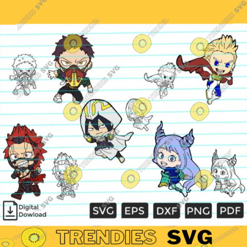 Anime Character Bundle SVG PNG Graphic Academy Hero Anime Hero Figure Custom File Printable File for Cricut Silhouette 78