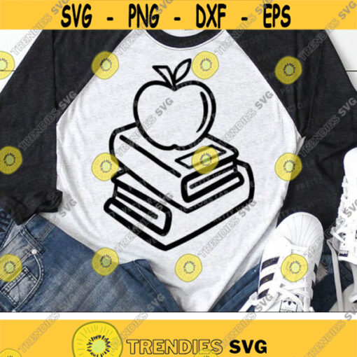 Apple on Books Svg School Cut Files Back to School Svg Books Outline Svg Dxf Eps Png Kids Shirt Design Teacher Svg Silhouette Cricut Design 2233 .jpg