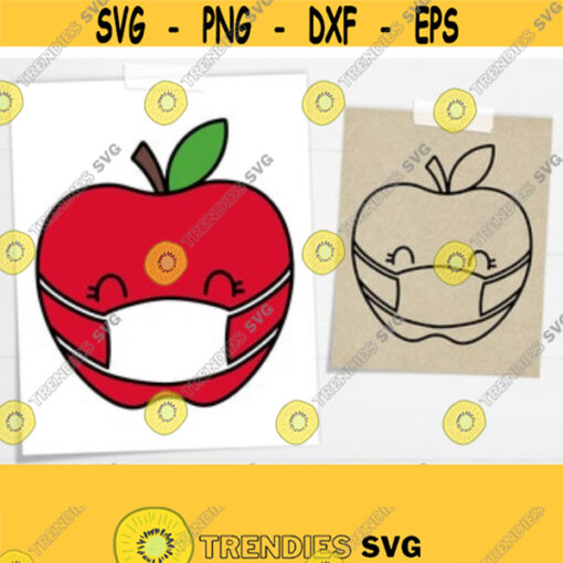 Apple with Mask SVG. Teacher Gift Cut Files. Quarantine Vector Files Cutting Machine Covid Clipart Instant Download dxf eps png jpg pdf Design 47