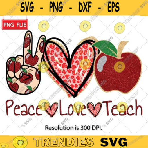 Apples Teacher Sublimation Download PNG Apple Peace Love Teach PNG Leopard Print png Sublimation Download Teacher Instant Download 406