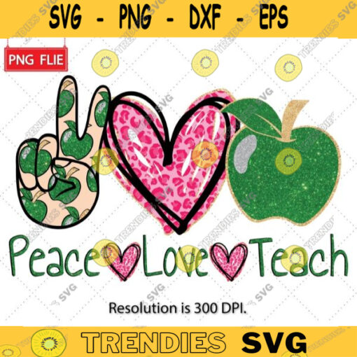 Apples Teacher Sublimation Download PNG Apple Peace Love Teach PNG Leopard Print png Sublimation Download Teacher Instant Download 609