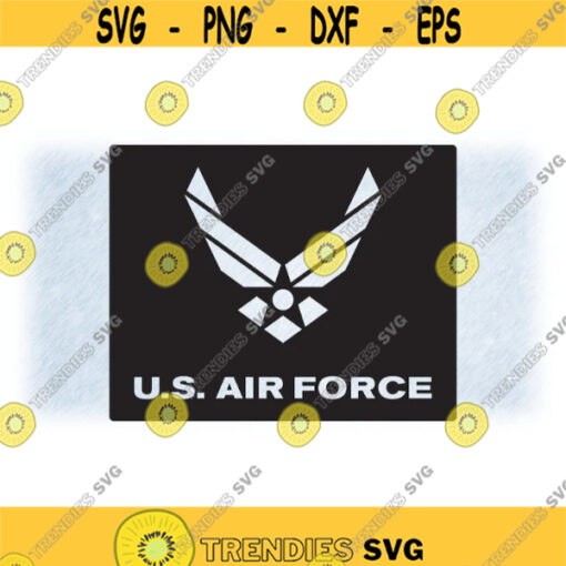 Armed Forces Clipart Black Simple and Easy U.S. Air Force Words with Bird Shape Military Logo Digital Download SVG PNG Formats Design 811