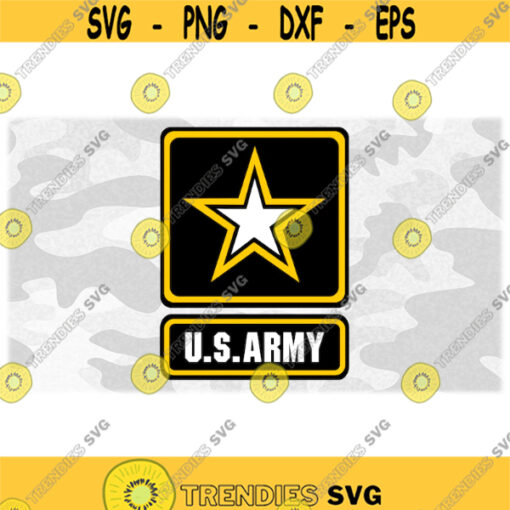 Armed Forces Clipart Simple Easy U.S. Army Words with Star Military Logo 2 Black White Yellow Versions Digital Download SVG PNG Design 146