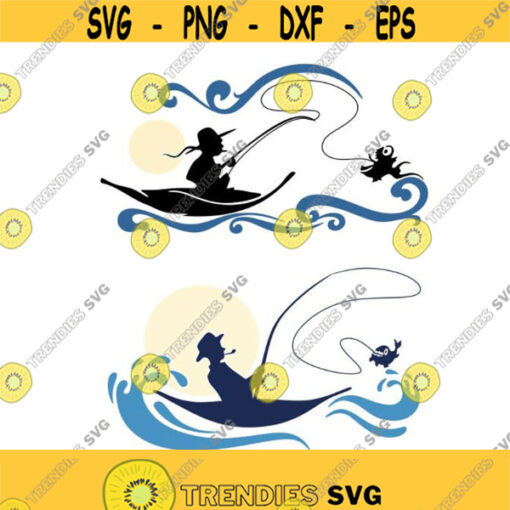 Art Fish Fishing Boat Cuttable Design SVG PNG DXF eps Designs Cameo File Silhouette Design 567