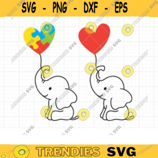 Autism Awareness SVG DXF Baby Elephant with Autism Puzzle Heart Children Autism svg dxf Cut File for Cricut and Silhouette Commercial Use copy