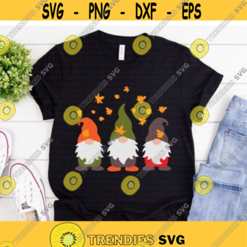 Autumn Gnomes svg Three Autumn Gnomes svg Gnome svg Gnomes with Leaves svg Leaves Falling svg dxf Print Cut File Cricut Silhouette Design 140.jpg