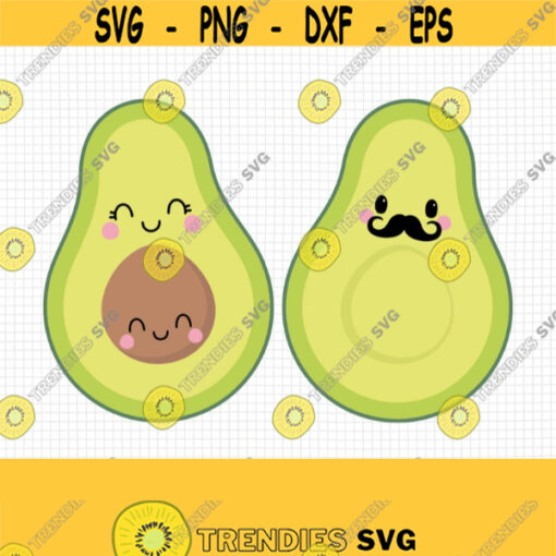 Avocado SVG. Avocado Family Cut Files. Cute Kawaii Mustache Avocado PNG Clipart. Food Vector Files Cutting Machine Digital Instant Download Design 637