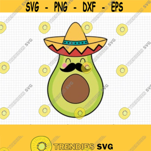Avocado SVG. Fiesta Cinco de Mayo Cut Files. Mexican Food SVG Avocado with Sombrero Mustache PNG Clipart. Shirt Vector Cutting Machine Files Design 497