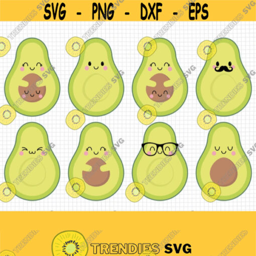 Avocado SVG. Kawaii Avocado Family Clipart PNG. Cute Mustache Avocado Cut Files. Food Vector Files Cutting Machine Digital Instant Download Design 824
