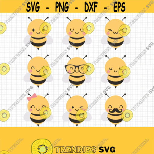 Baby Bee SVG. Kids Bumble Bee Vector Cut Files Bundle. Baby Honeybee Clipart. Cute Faces Glasses Mustache Boy Girl Bow Instant Download Design 540