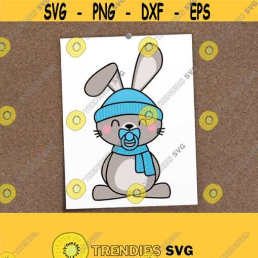 Baby Bunny with Pacifier SVG. Cute Baby Boy Bunny Cut Files. Blue Dummy Bunny PNG. Vector File for Cutting Machine dxf eps jpg pdf Download Design 116