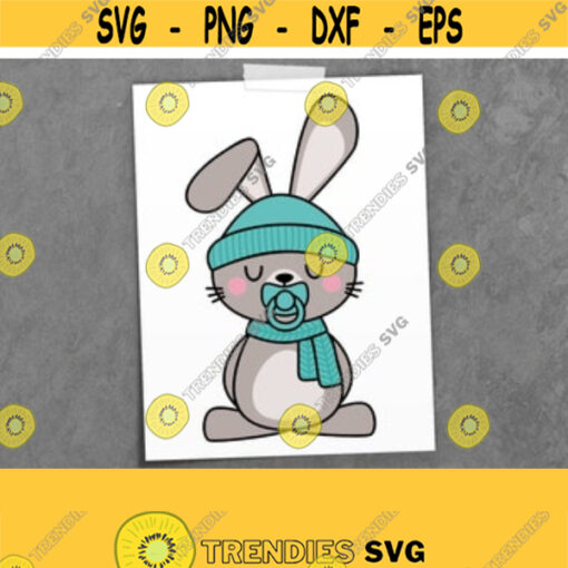 Baby Bunny with Pacifier SVG. Cute Baby Green Mint Bunny Cut Files. Dummy Bunny PNG. Vector File Cutting Machine dxf eps jpg pdf Download Design 118