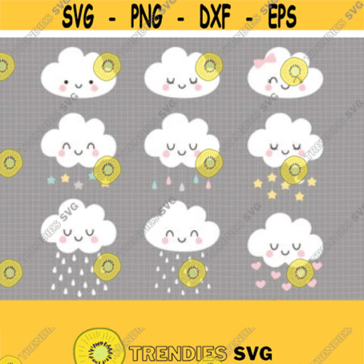 Baby Cloud SVG. Cute Rain Clipart. Kawaii Baby Cloud Mobile Bundle Cut Files Vector Files for Cutting Machine png dxf eps Instant Download Design 122