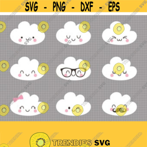 Baby Cloud SVG. Kids Cute Cloud Clipart. Kawaii Cloud Faces Bundle Cut Files Vector Files for Cutting Machine png dxf eps Instant Download Design 502