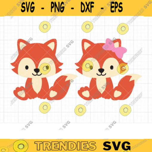 Baby Fox SVG Boy and Girl Fox Svg Brother Sister Siblings Fox Svg Cut Fox with Bow Svg Dxf Png Cut Files for Cricut and Silhouette copy
