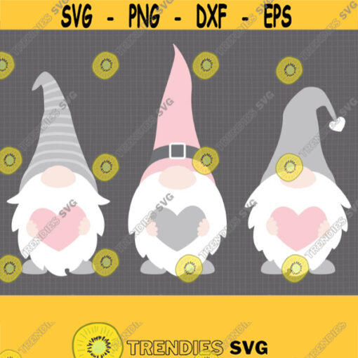 Baby Gnomes SVG Bundle. Pink and Grey Baby Girl Gnome Clipart PNG. Love Hearts Cut File Silhouette Vector Cutting Machine Instant Download Design 670