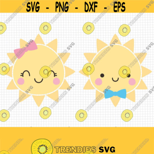 Baby Sun SVG. Kids Cute Girl Sun with Bow Clipart. Boy Sun with Bow Tie Vector Cut Files for Cutting Machine png dxf eps Instant Download Design 534