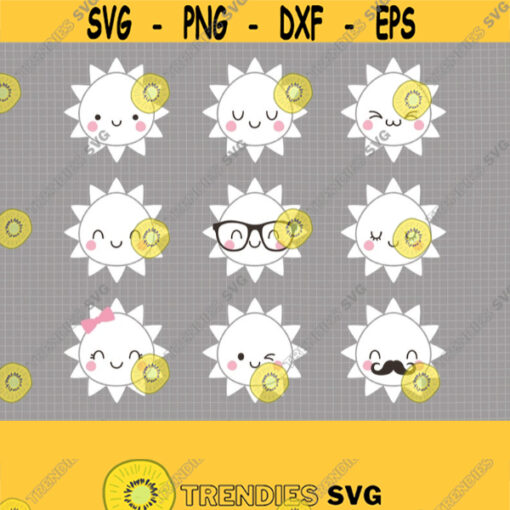Baby Sun SVG. Kids Cute Sun Clipart. Kawaii Sun Faces Bundle Cut Files. Sun Vector Files for Cutting Machine png dxf eps Instant Download Design 120