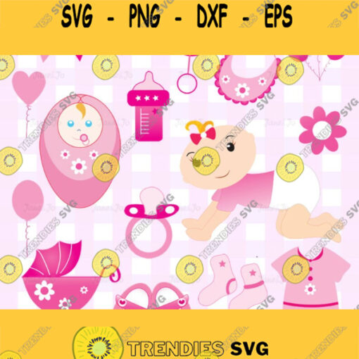 Baby girl clip art Baby Shower Clipart Pink Clip Art Girl Baby Shower clipart sweet girl baby shower Instant Download pink baby girls