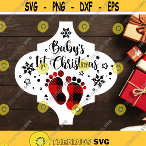 Babys 1st Christmas SVG Arabesque Tile Ornament Template SVG Baby Footprint Buffalo Plaid SVG Family Holiday svg Snowflake svg Design 451.jpg