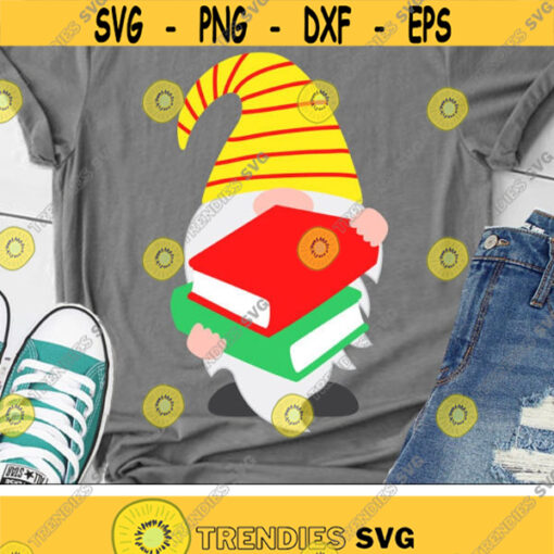 Back to School Gnome Svg Gnome with Books Svg Teacher Svg Dxf Eps First Day of School Kids Svg 1st Day Cricut Silhouette Cut files Design 1249 .jpg