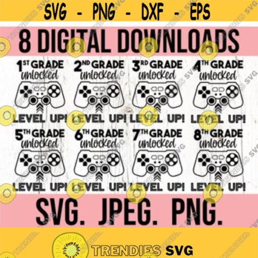Back to School SVG Bundle Grade Unlocked Level Up SVG Instant Download Cricut File Hello First Grade Team Teacher Gaming Bundle Design 384