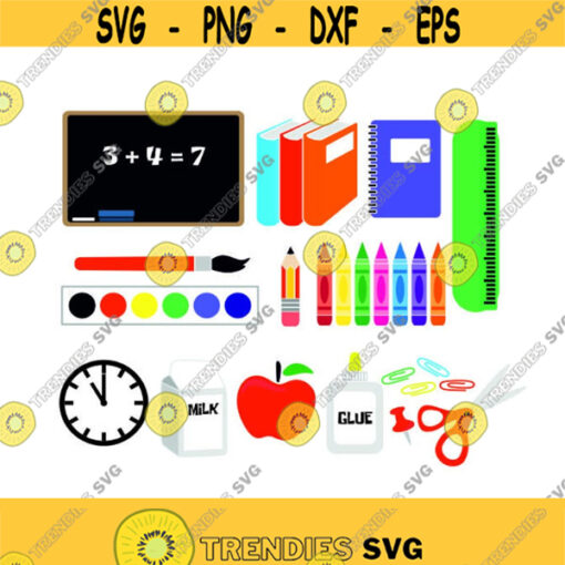 Back to Supplies Bus Pencil Books School Pack Cuttable Design SVG PNG DXF eps Designs Cameo File Silhouette Design 1148